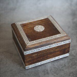 Wood Box with Silver Detail Beautiful Vintage Jewelry Box